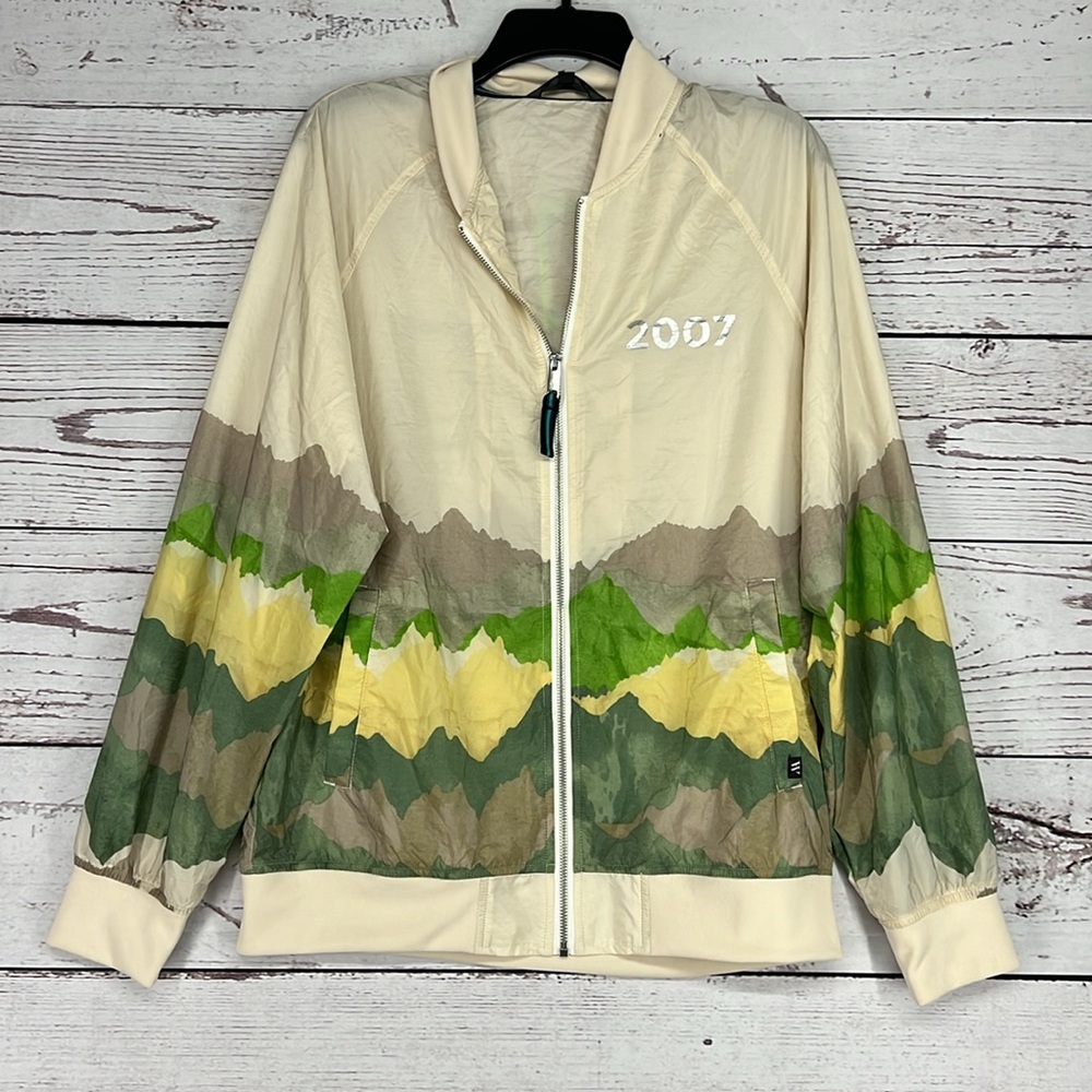 Houston White Adult Mountain Print Bomber Jacket Beige/Green M